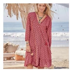 Scandal Italy | Ordell Boho Tiered Long Sleeve Babydoll Dress Pink Gold Size L